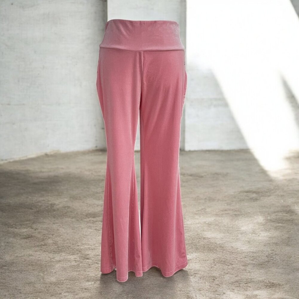 Juicy Couture Pink Velour Flare Pants Soft Girl‎ Y2K Lounge Stretch XXL Foldover